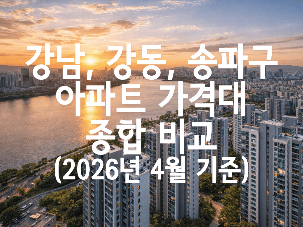 강남, 강동, 송파구 아파트 가격대 종합 비교(2026년 4월 기준)