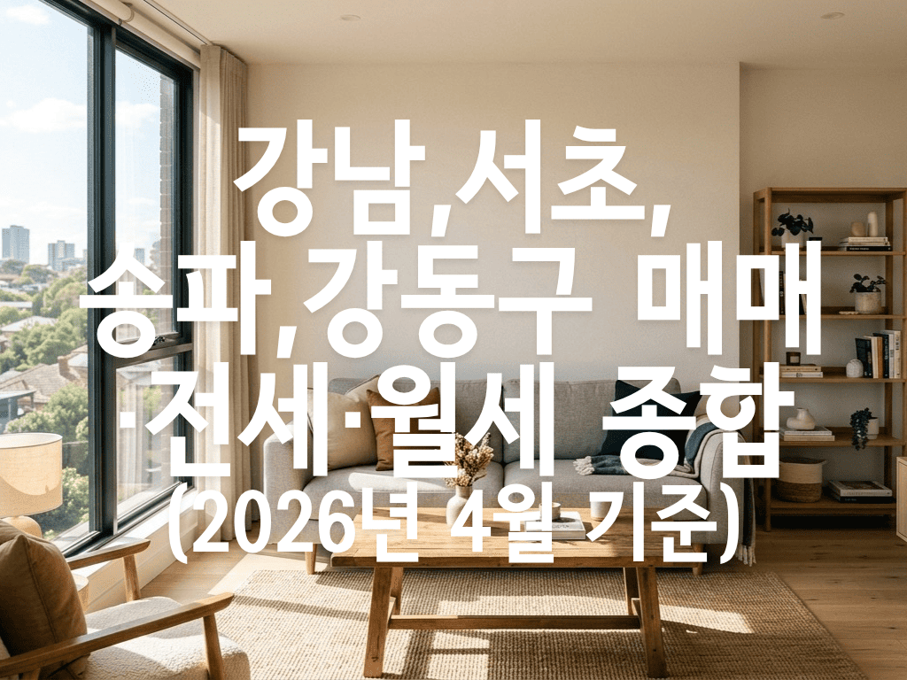 강남,서초,송파,강동구 매매·전세·월세 종합(2026년 4월 기준)